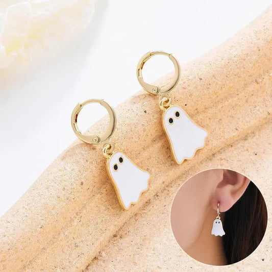 Halloween Ghost Earrings For Women Gold Ghost Huggie Hoop Earrings Halloween Jewelry Cute BOO Halloween Earrings - Velora