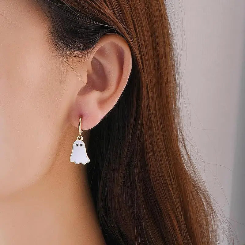 Halloween Ghost Earrings For Women Gold Ghost Huggie Hoop Earrings Halloween Jewelry Cute BOO Halloween Earrings - Velora
