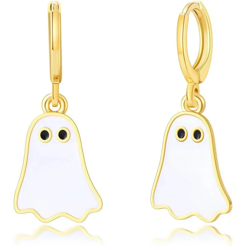 Halloween Ghost Earrings For Women Gold Ghost Huggie Hoop Earrings Halloween Jewelry Cute BOO Halloween Earrings - Velora
