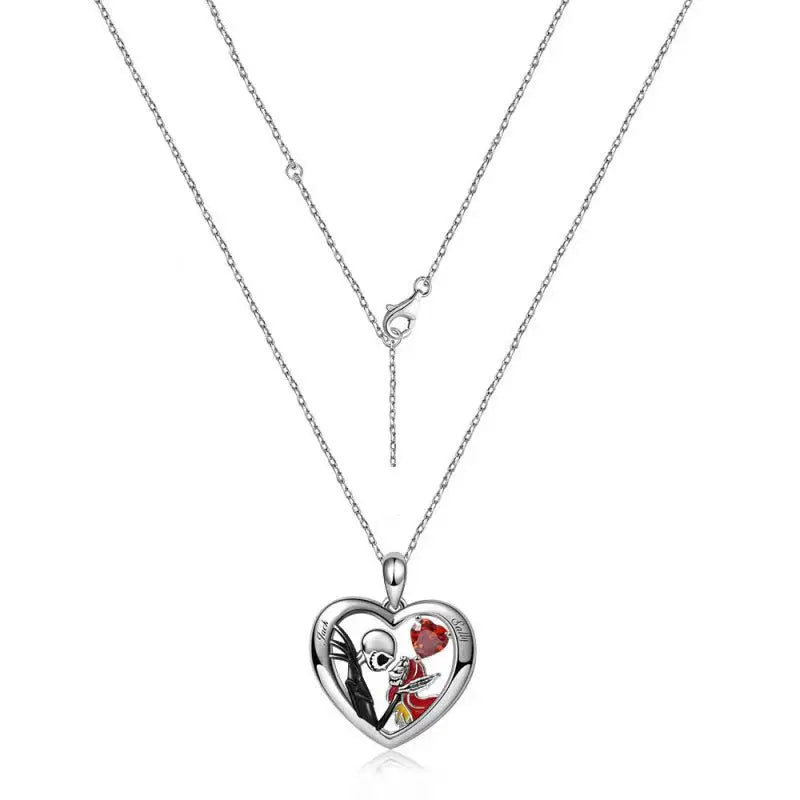 Halloween Heart-shaped Skull Necklace With Rhinestones Couple Love Clavicle Necklace Men And Women Jewelry Accessories - Velora