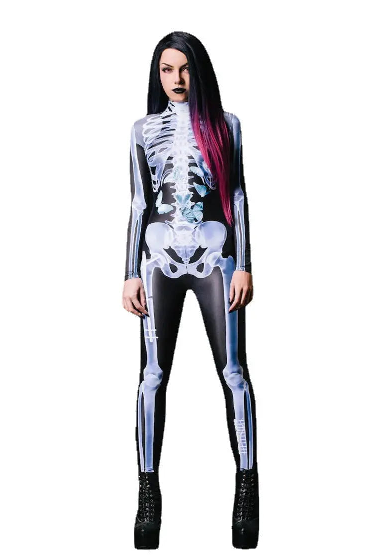 Halloween Long Sleeve Tights See-through Skeleton 3D Printed One-piece EX-STOCK Canada