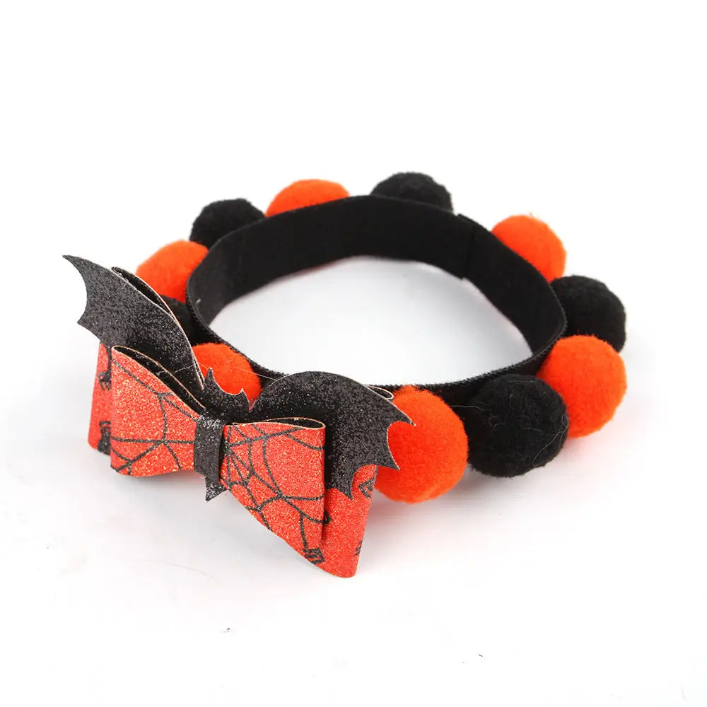 Halloween Pet Fur Ball Collar Pumpkin Accessories - Velora