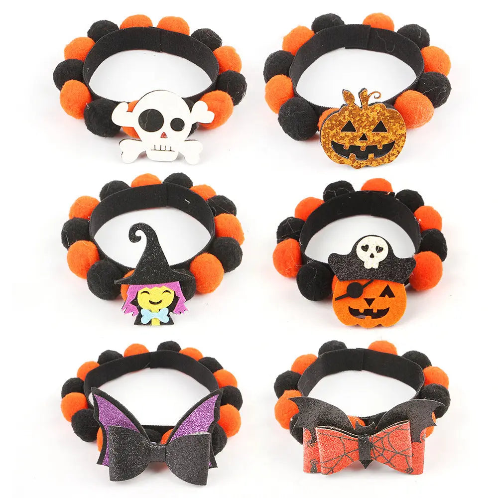 Halloween Pet Fur Ball Collar Pumpkin Accessories - Velora