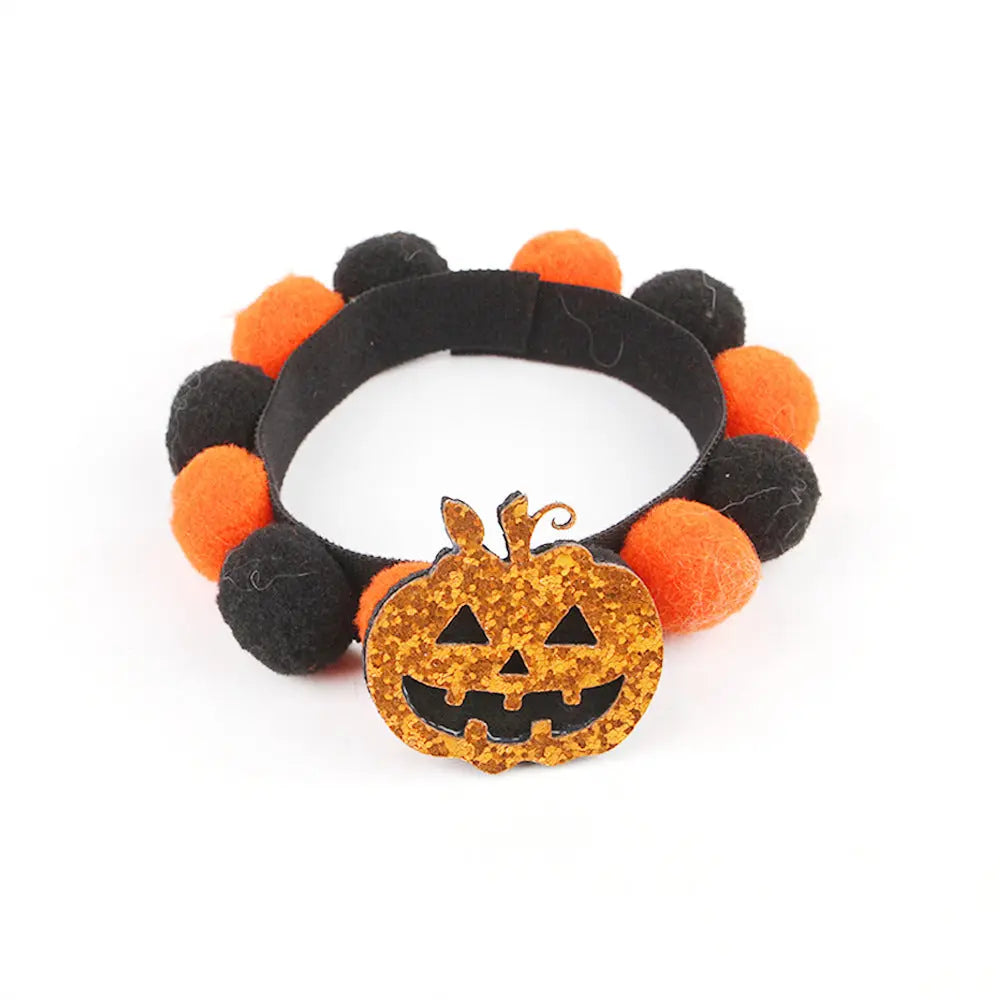 Halloween Pet Fur Ball Collar Pumpkin Accessories - Velora
