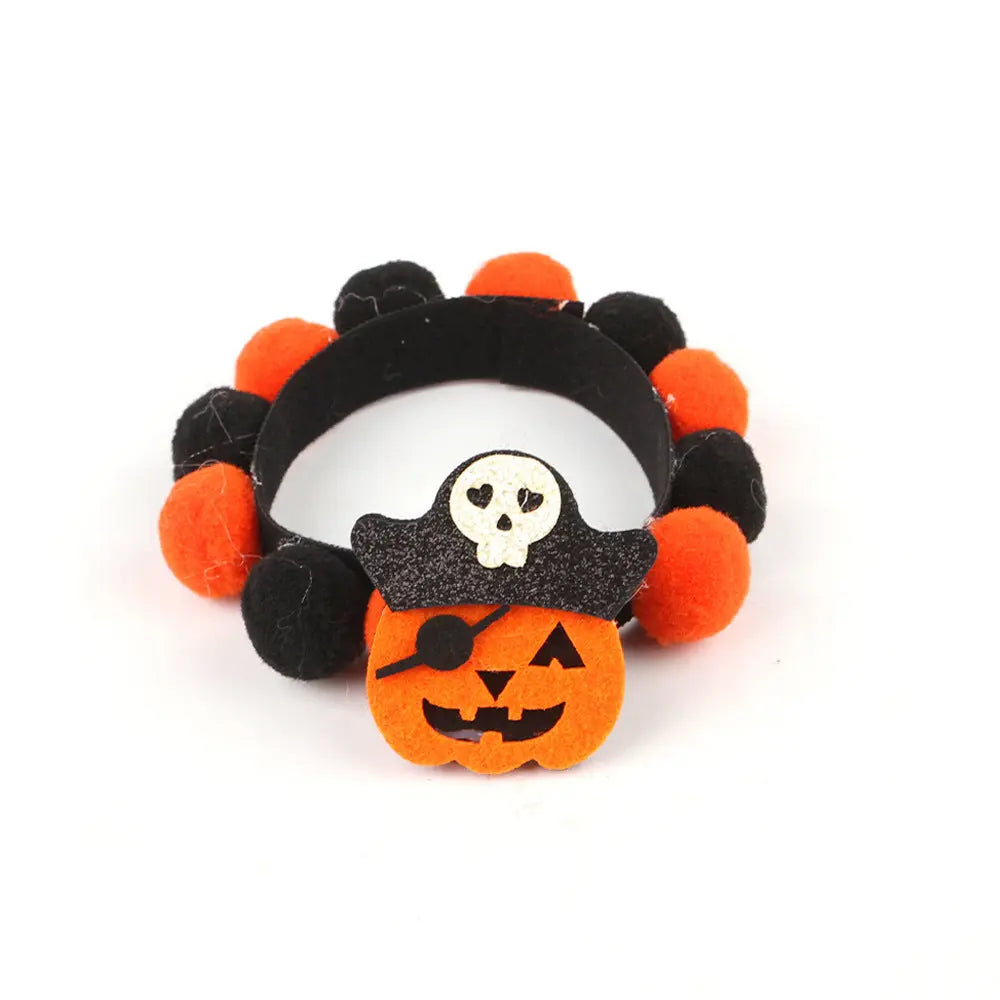 Halloween Pet Fur Ball Collar Pumpkin Accessories - Velora