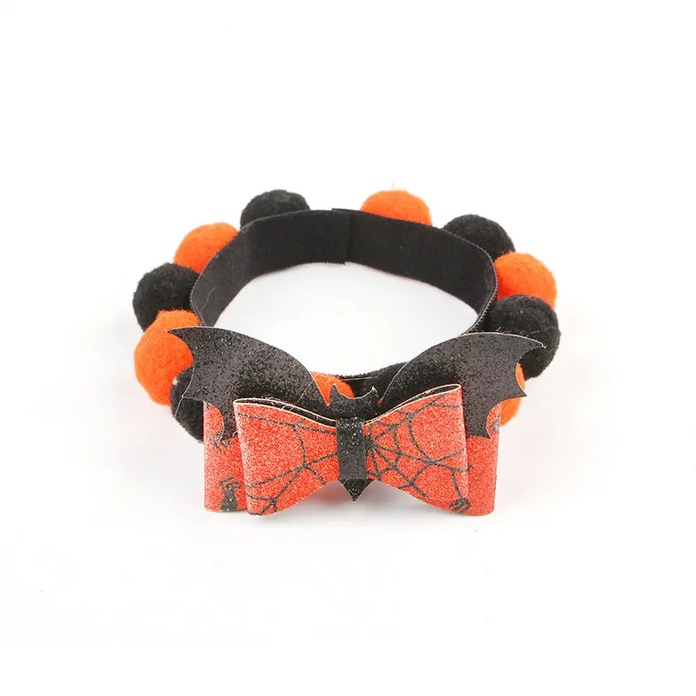 Halloween Pet Fur Ball Collar Pumpkin Accessories - Velora