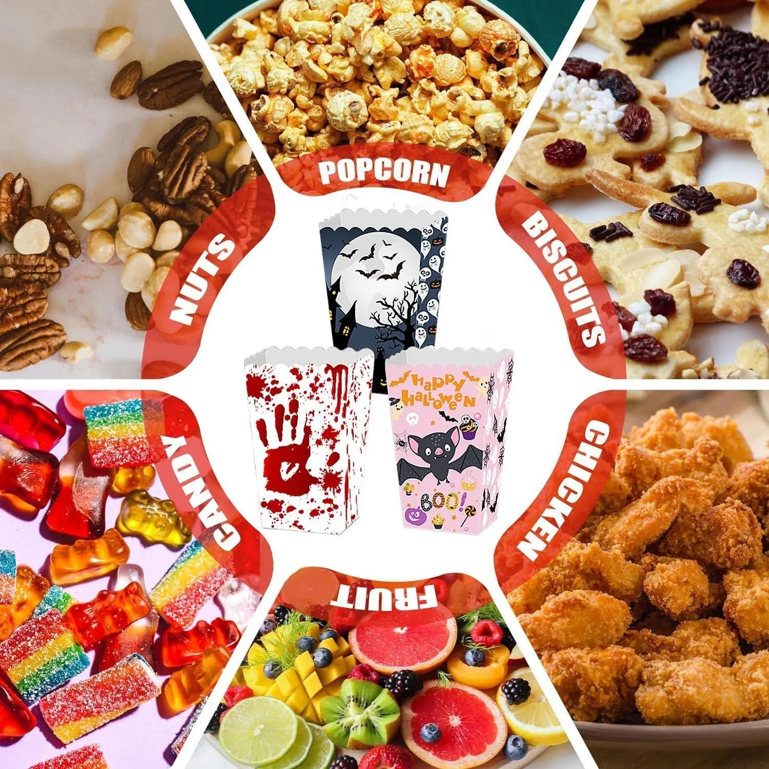 Halloween Popcorn Boxes In 3 Designs. Halloween Party Supplies In 3 Styles, 4 Of Each Style, 12 In Total EX-STOCK Canada