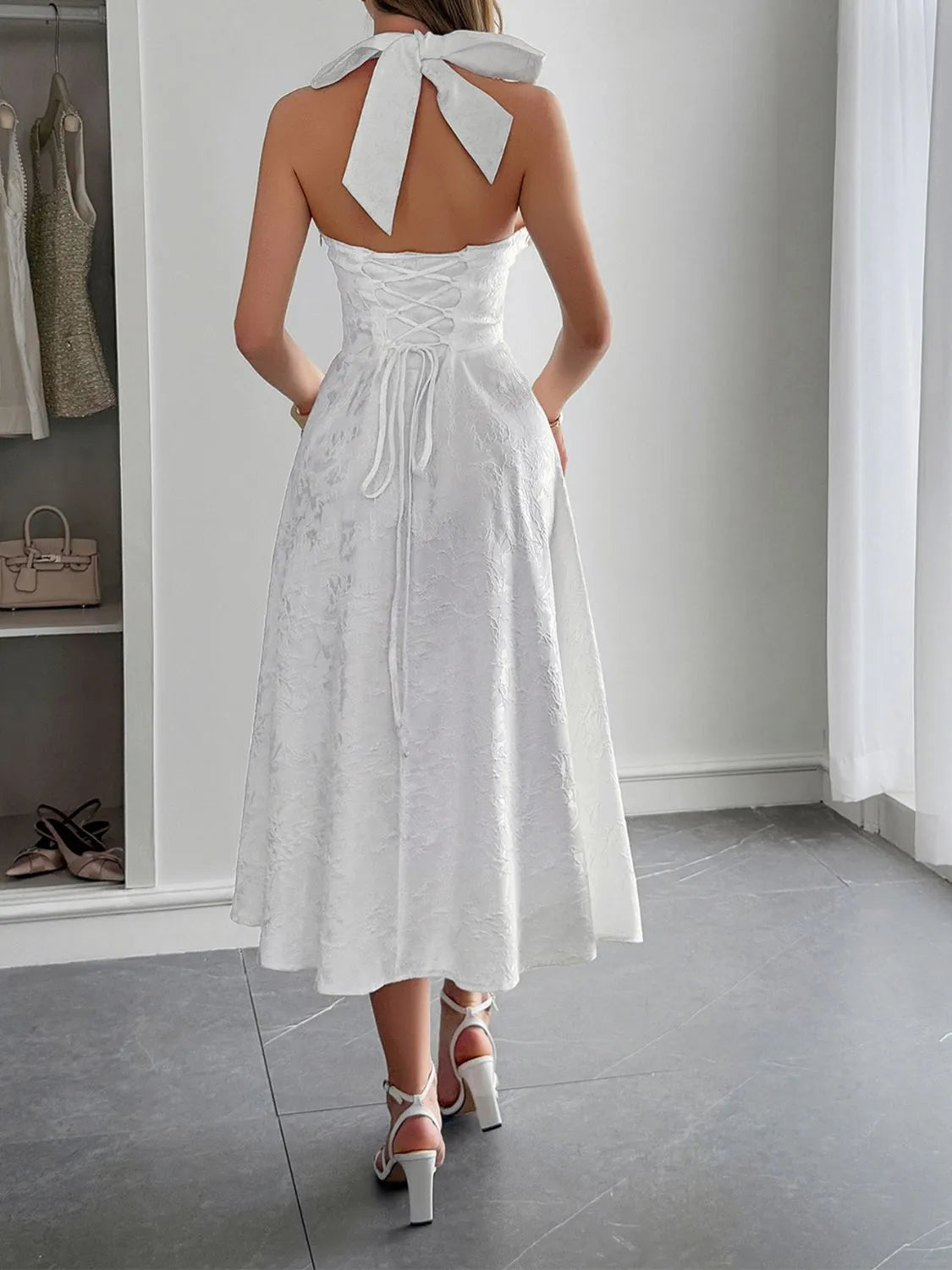 Halter Neck Midi Dress with Pockets - Velora Luxury Fashion