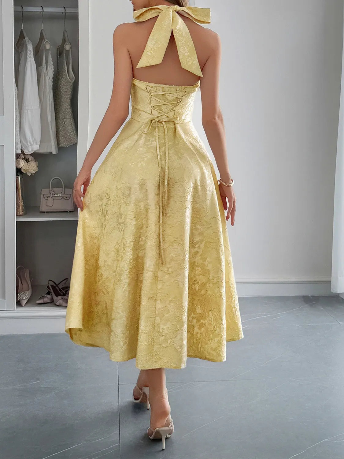 Halter Neck Midi Dress with Pockets - Velora Luxury Fashion