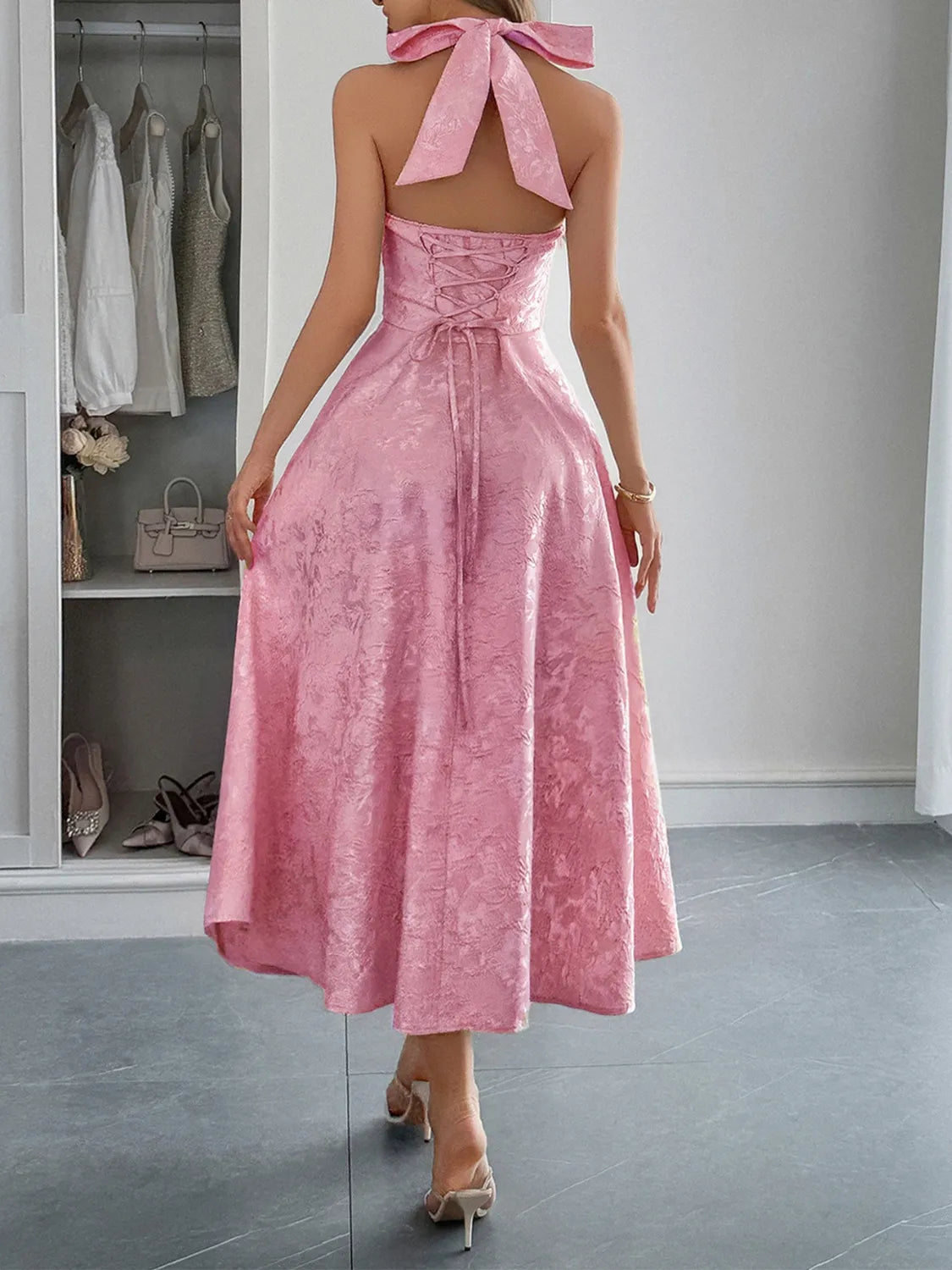 Halter Neck Midi Dress with Pockets - Velora Luxury Fashion