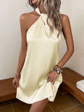 Halter Neck Satin Mini Dress - Velora Luxury Fashion