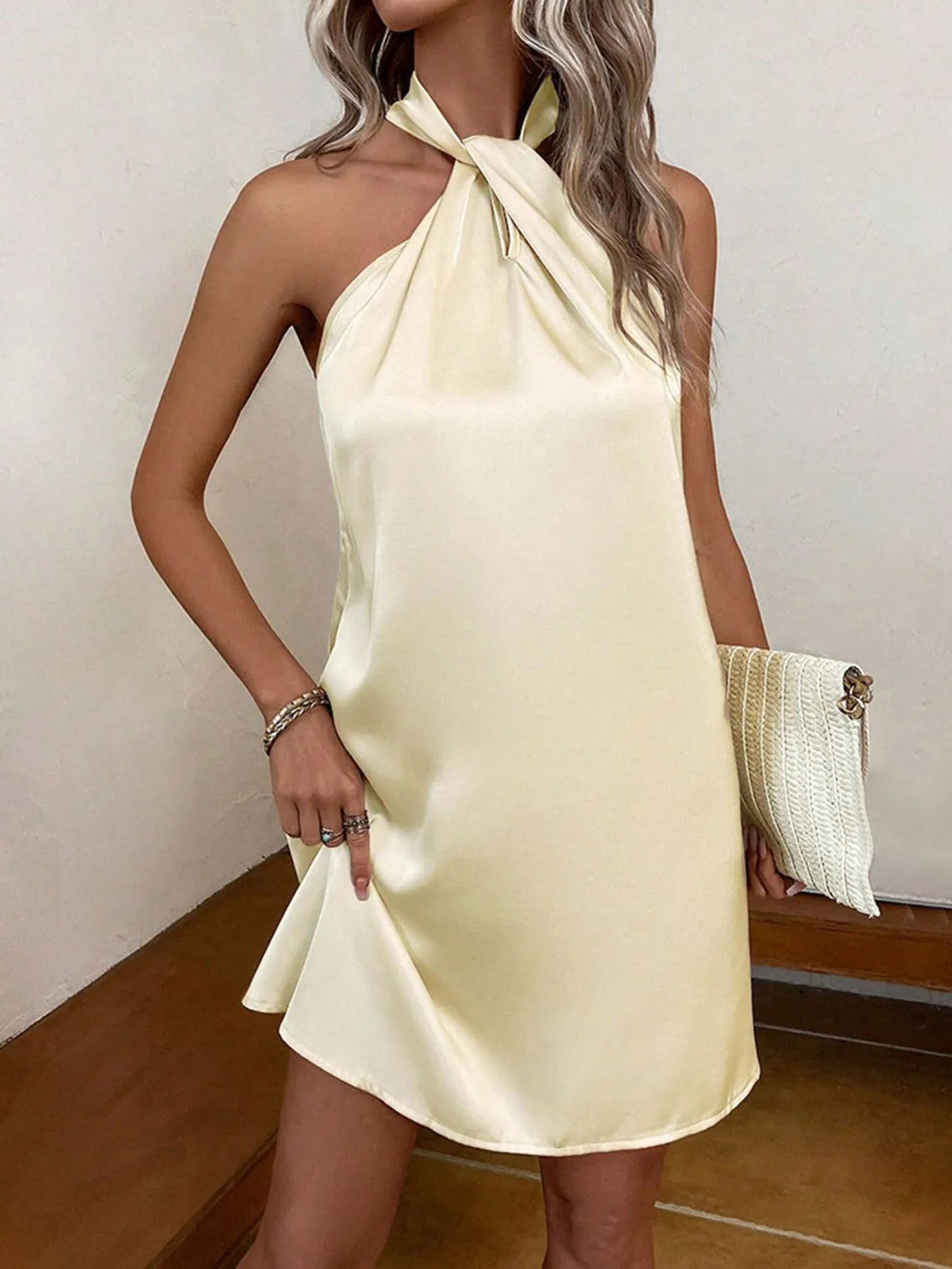 Halter Neck Satin Mini Dress - Velora Luxury Fashion