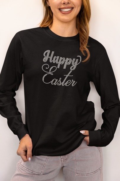 Happy Easter Rhinestone Shirt – Easter Sparkle Bling Apparel for Women | Blingdazzel