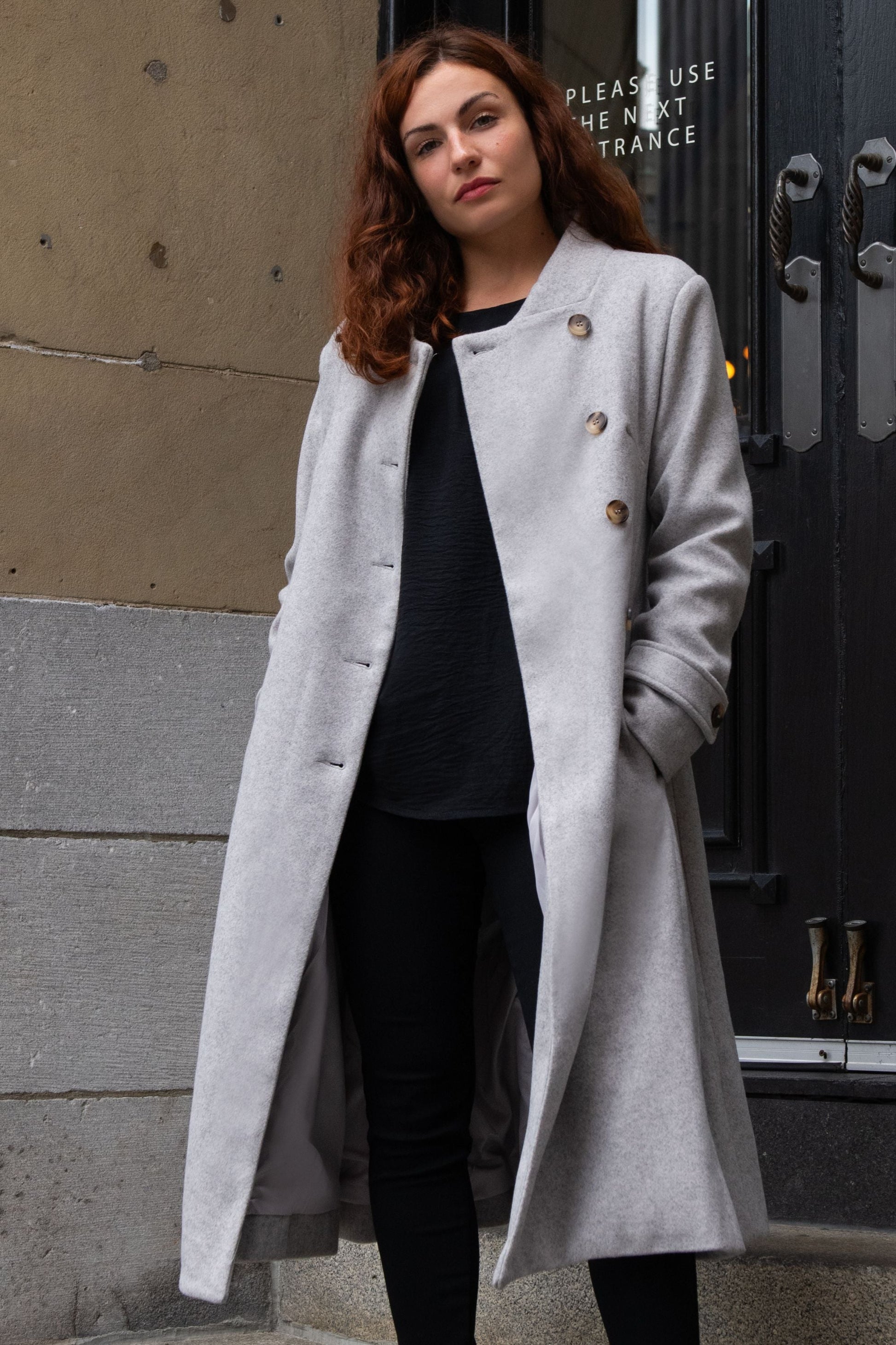 Harper Retro Flared Coat Side Buttons Elegant - Velora Luxury Fashion