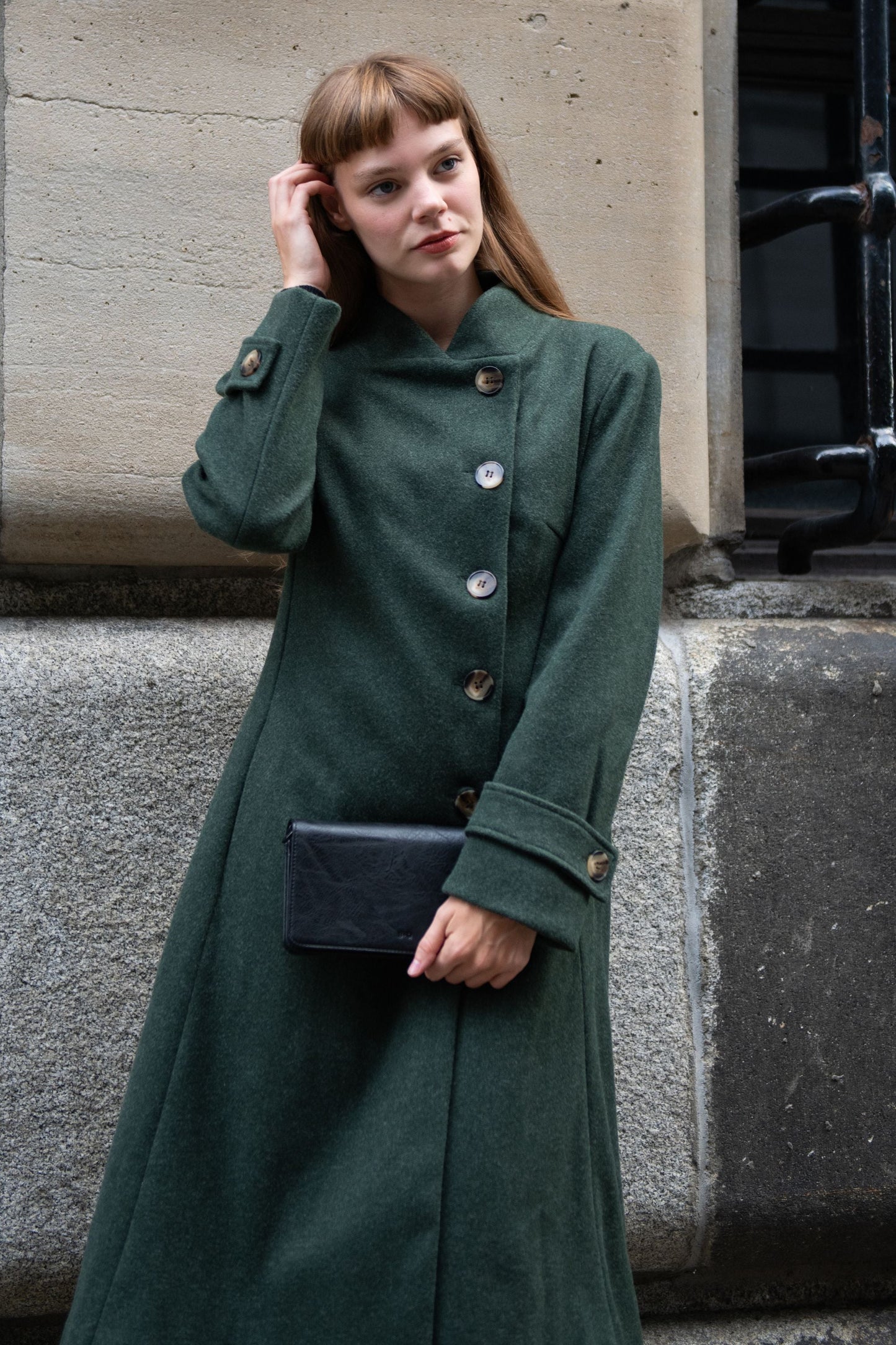 Harper Retro Flared Coat Side Buttons Elegant - Velora Luxury Fashion