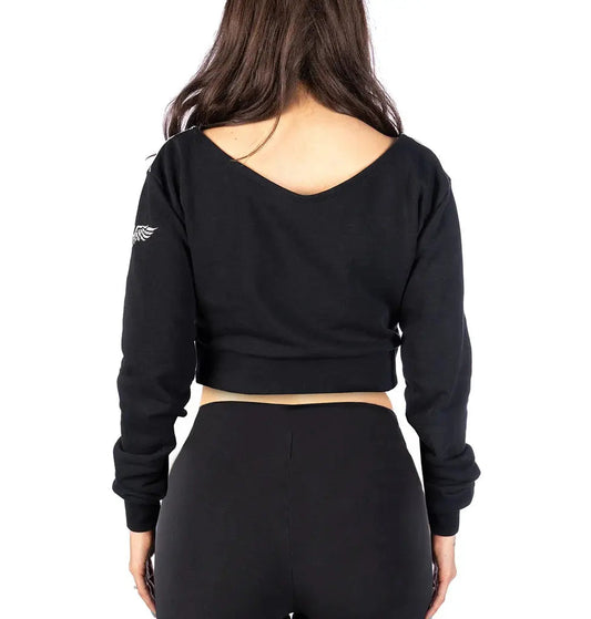 Headrush Angel Wings Cropped V-Neck Sweatshirt - Velora Luxury Fashion