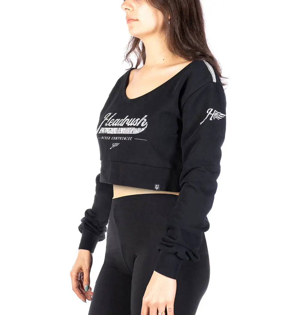 Headrush Angel Wings Cropped V-Neck Sweatshirt - Velora Luxury Fashion