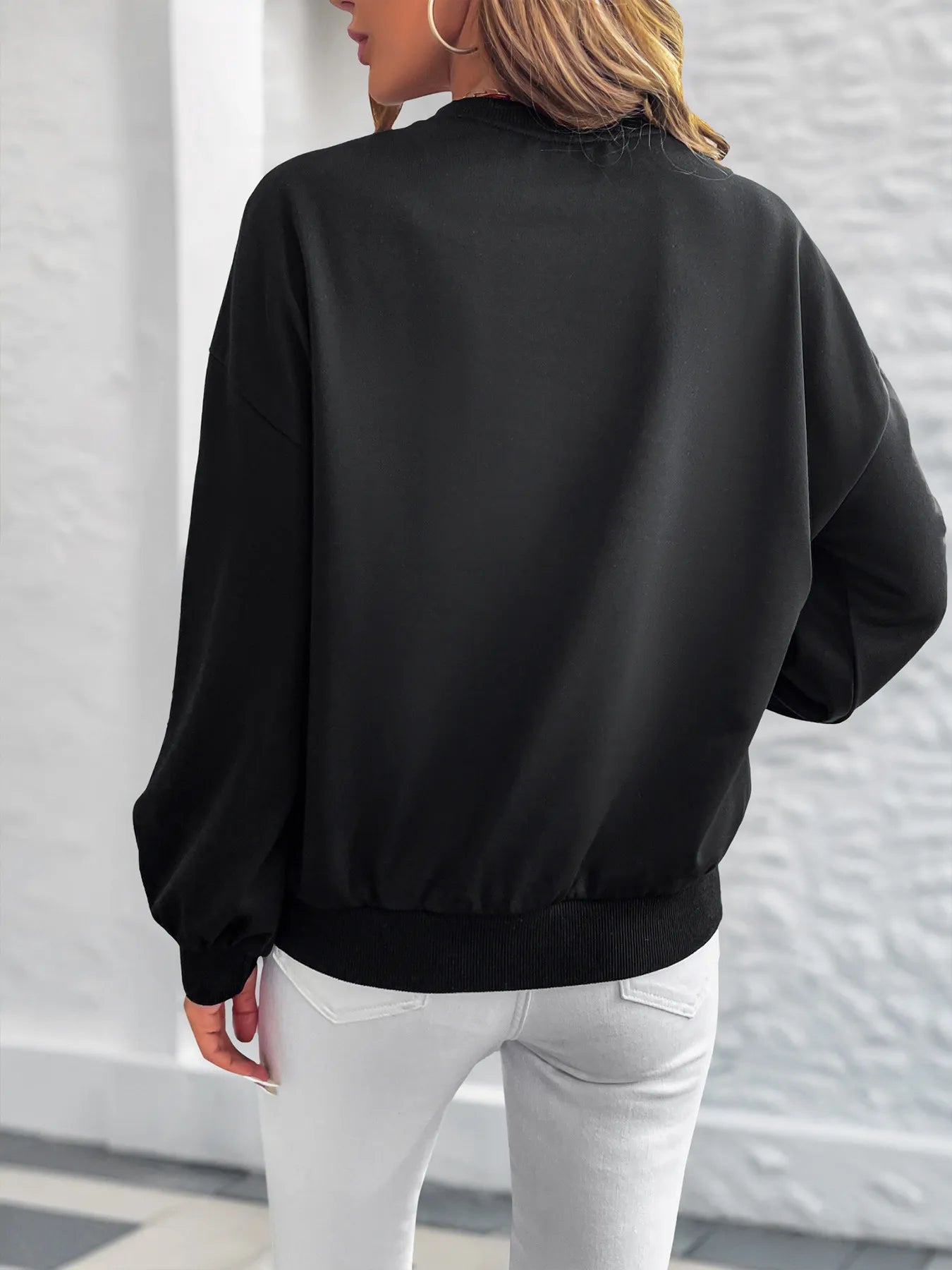 Heart Print Long Sleeve Sweatshirt - Velora Luxury Fashion