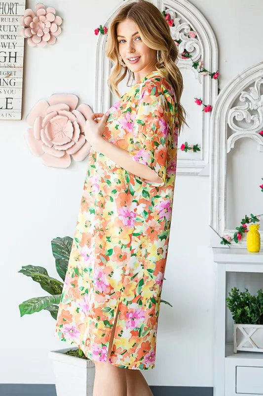 Heimish Full Size Half Sleeve Multi Color Floral Open Cardigan Plus Size - Velora Luxury Fashion