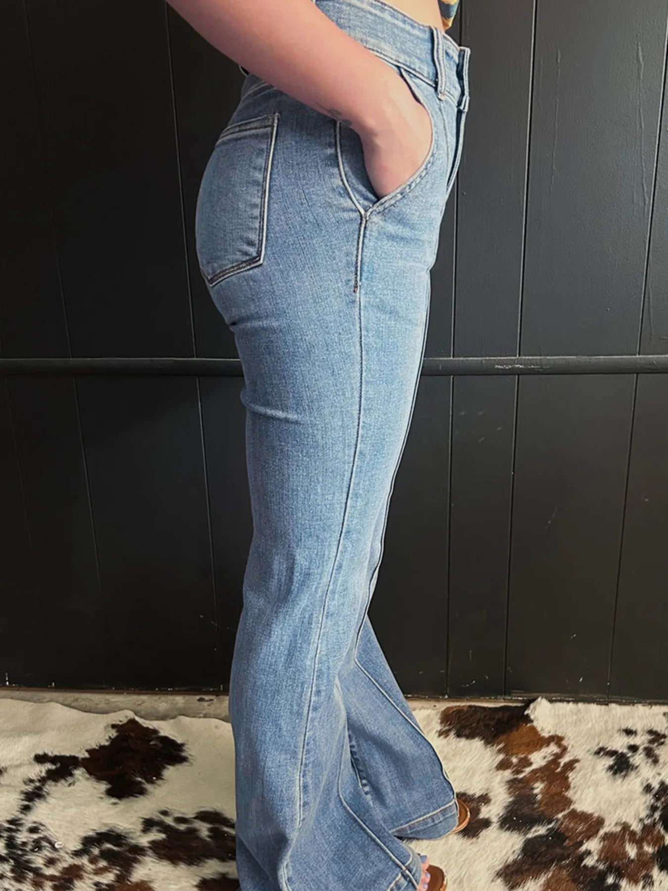High-Waisted Flare Jeans with Seam Detail - Velora Luxury Fashion