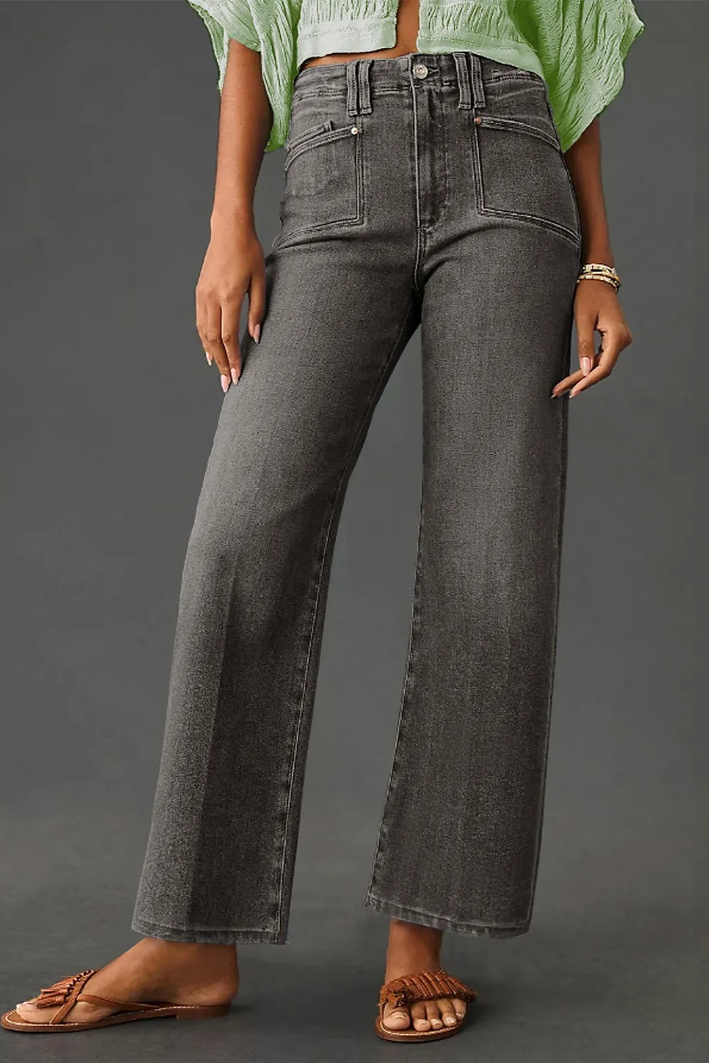 High-Waisted Wide-Leg Vintage Wash Jeans - Velora Luxury Fashion