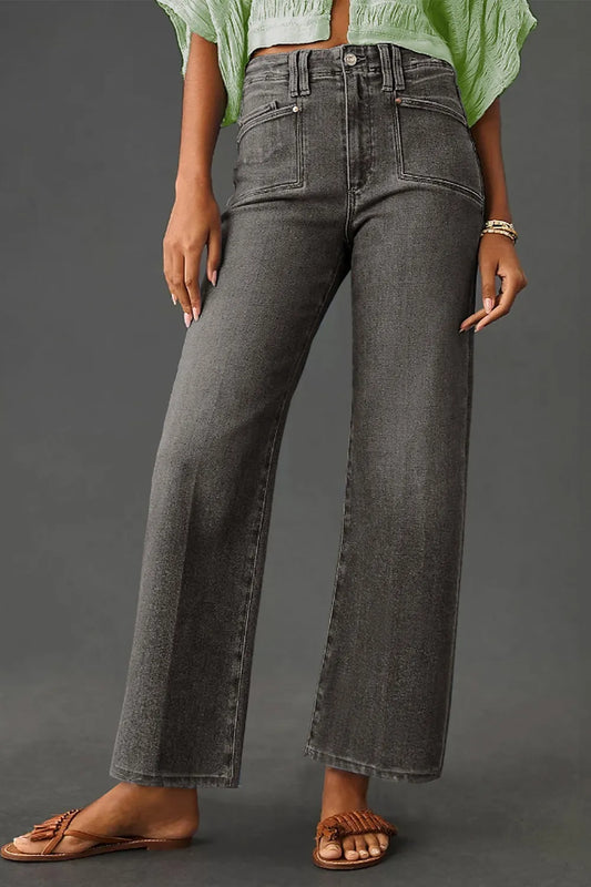 High-Waisted Wide-Leg Vintage Wash Jeans - Velora Luxury Fashion
