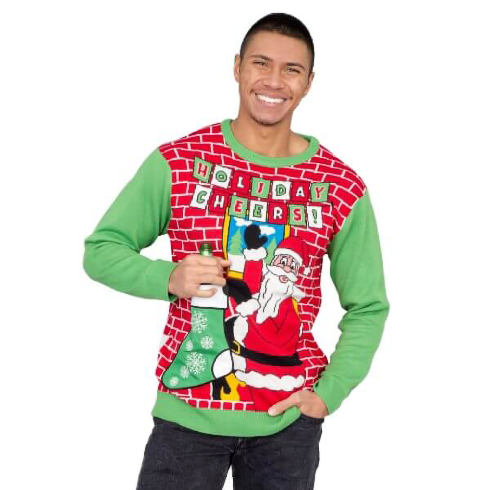 Holiday Cheers! Santa With Beer Holder Stocking  Sweater - Velora Luxury Fashion