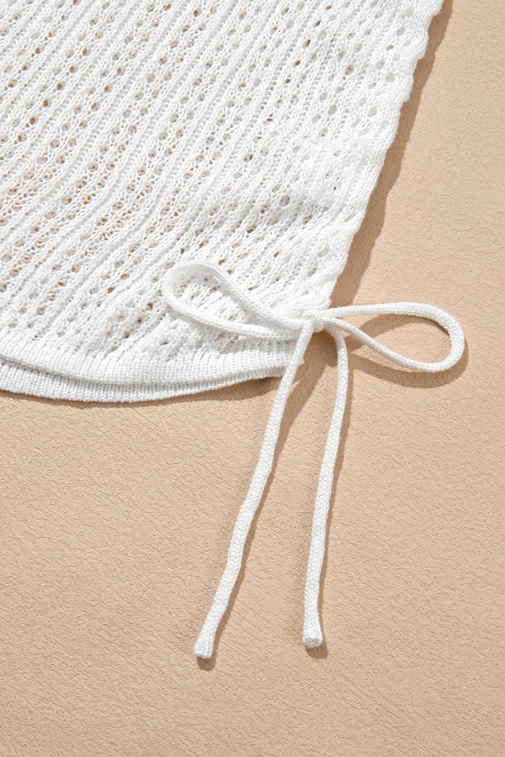 Hollow Out Bell Sleeve Drawstring Knit Cover Up Dress - Velora Luxury Fashion