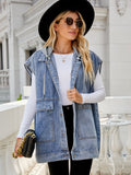 Hooded Sleeveless Denim Top with Pockets - Velora Luxury Fashion