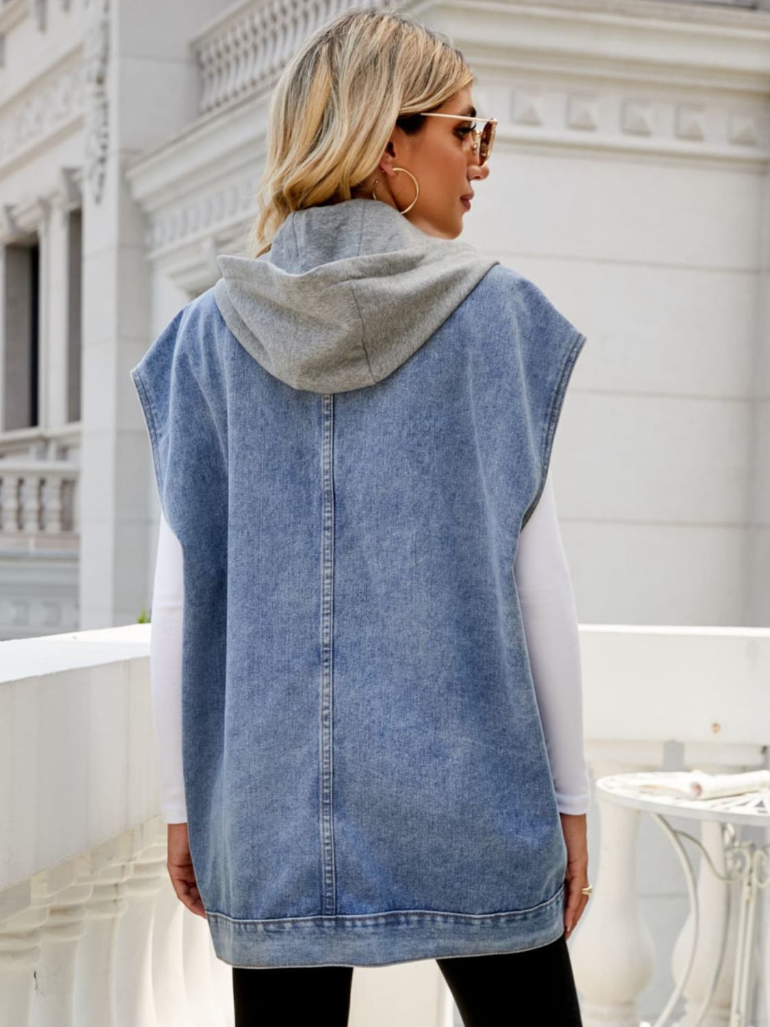 Hooded Sleeveless Denim Top with Pockets - Velora Luxury Fashion