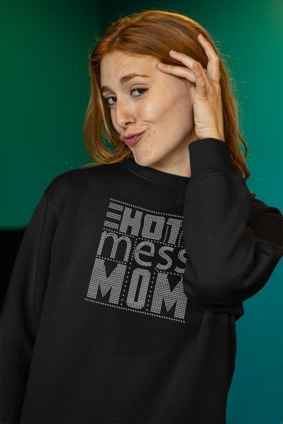 Hot Mess Mom Rhinestone Shirt – Funny Mom Life Sparkle Bling Tee | Blingdazzel