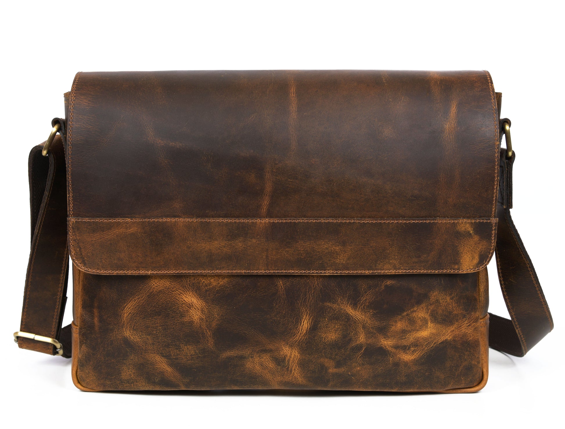 Husdon Leather Messenger Bag - Saddleback - Velora Luxury Fashion