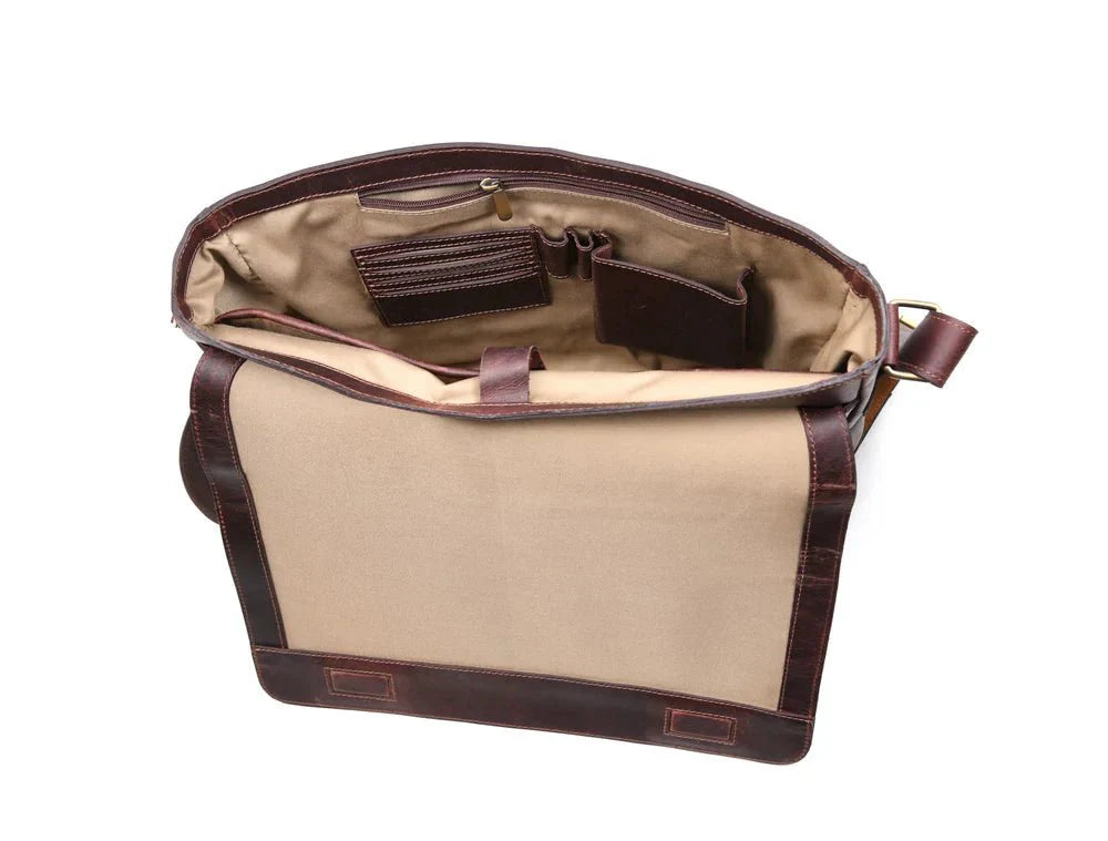 Husdon Leather Messenger Bag - Saddleback - Velora Luxury Fashion