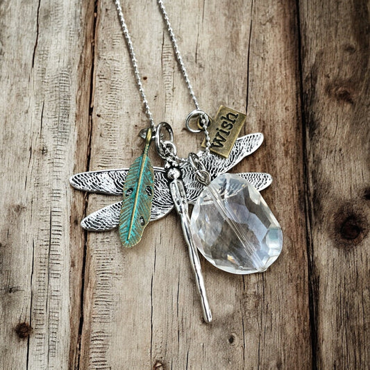 Crystal Dragonfly Wish Necklace - Velora
