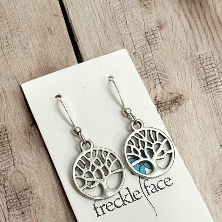 Tree Silhouette Dangle Earrings – Matte & Polished Silver Options - Velora
