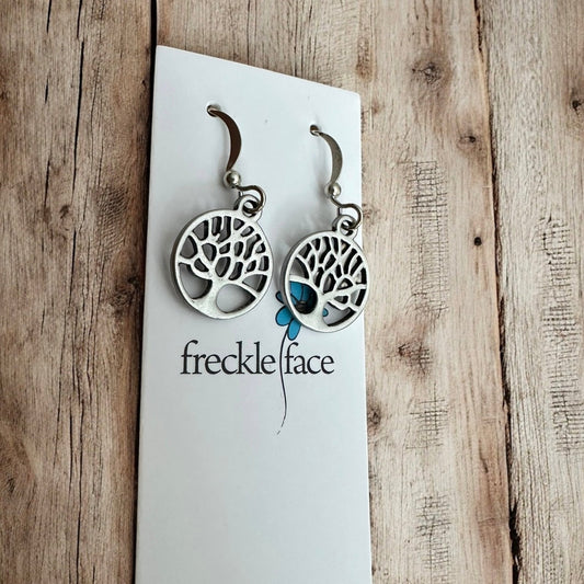 Tree Silhouette Dangle Earrings – Matte & Polished Silver Options - Velora