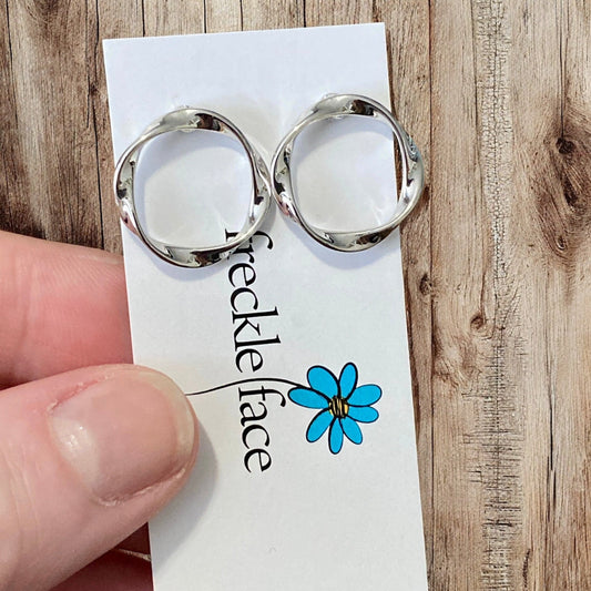 Twisted Circle Stud Earrings – Minimalist Hypoallergenic Studs - Velora