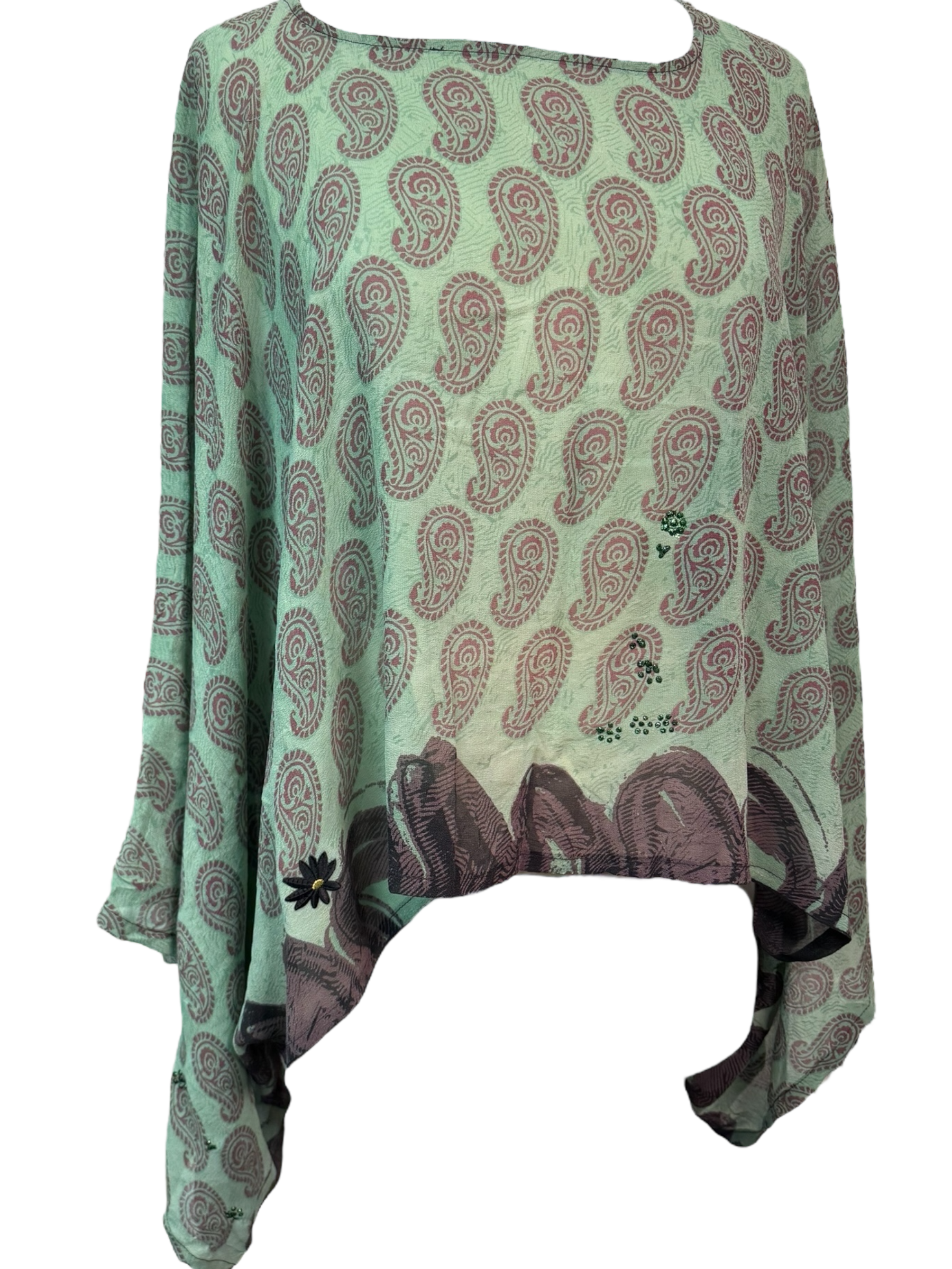 PRG7329 Sheer Avatar Pure Silk Kimono-Sleeved Top - Velora