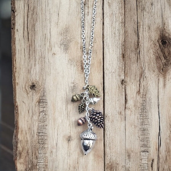 Acorn & Pinecone Necklace – Fall Woodland Pendant Gift - Velora