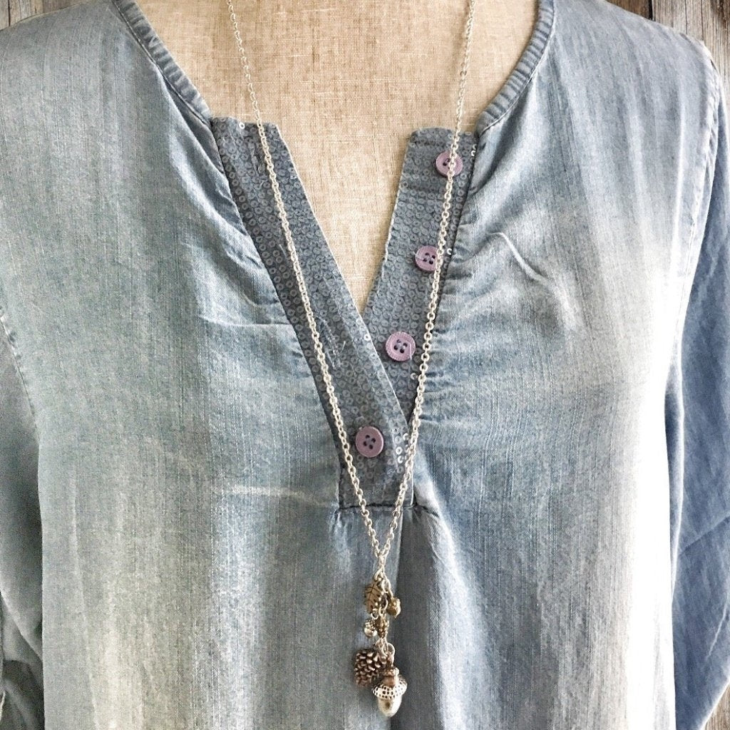 Acorn & Pinecone Necklace – Fall Woodland Pendant Gift - Velora
