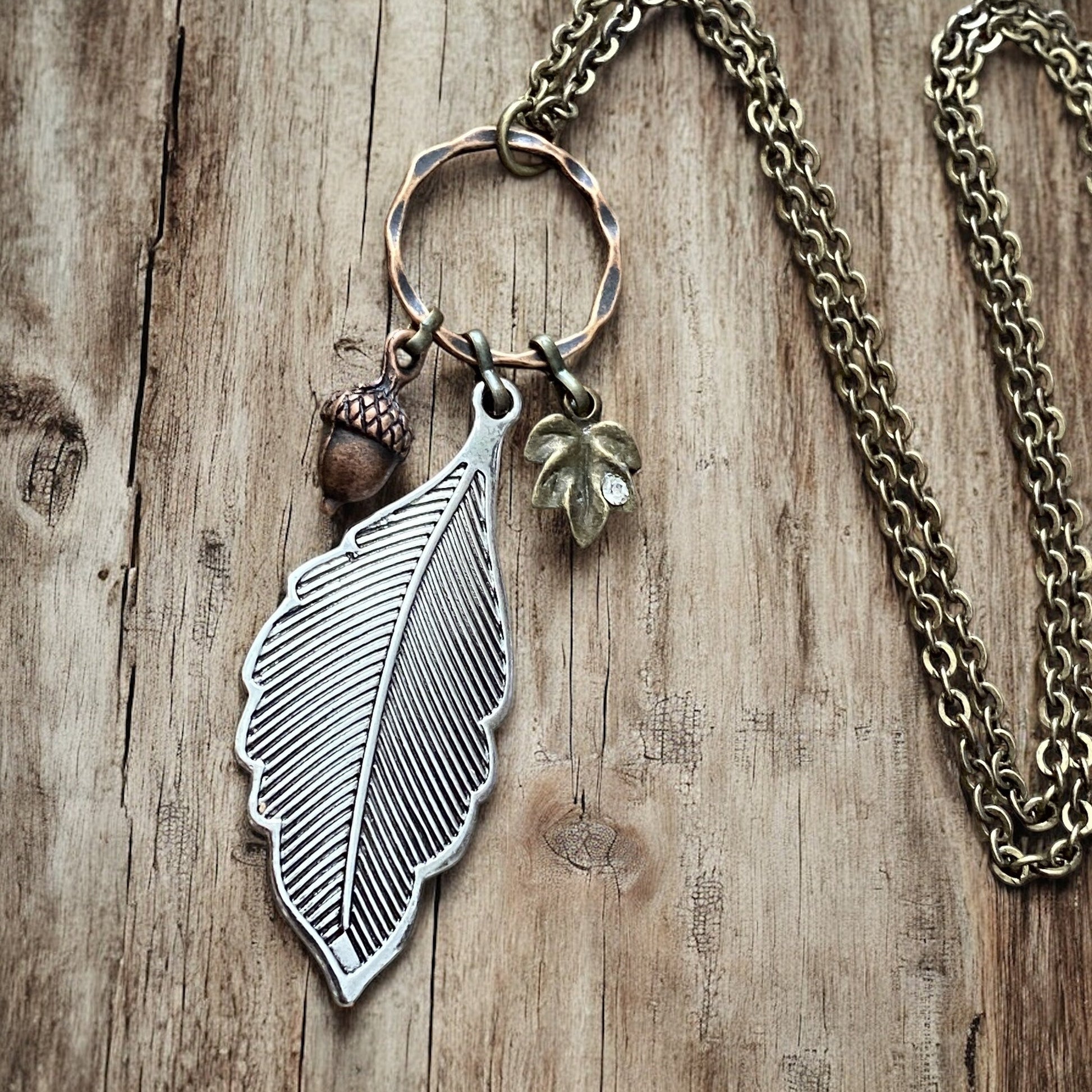 Mixed Metal Leaf Necklace - Velora