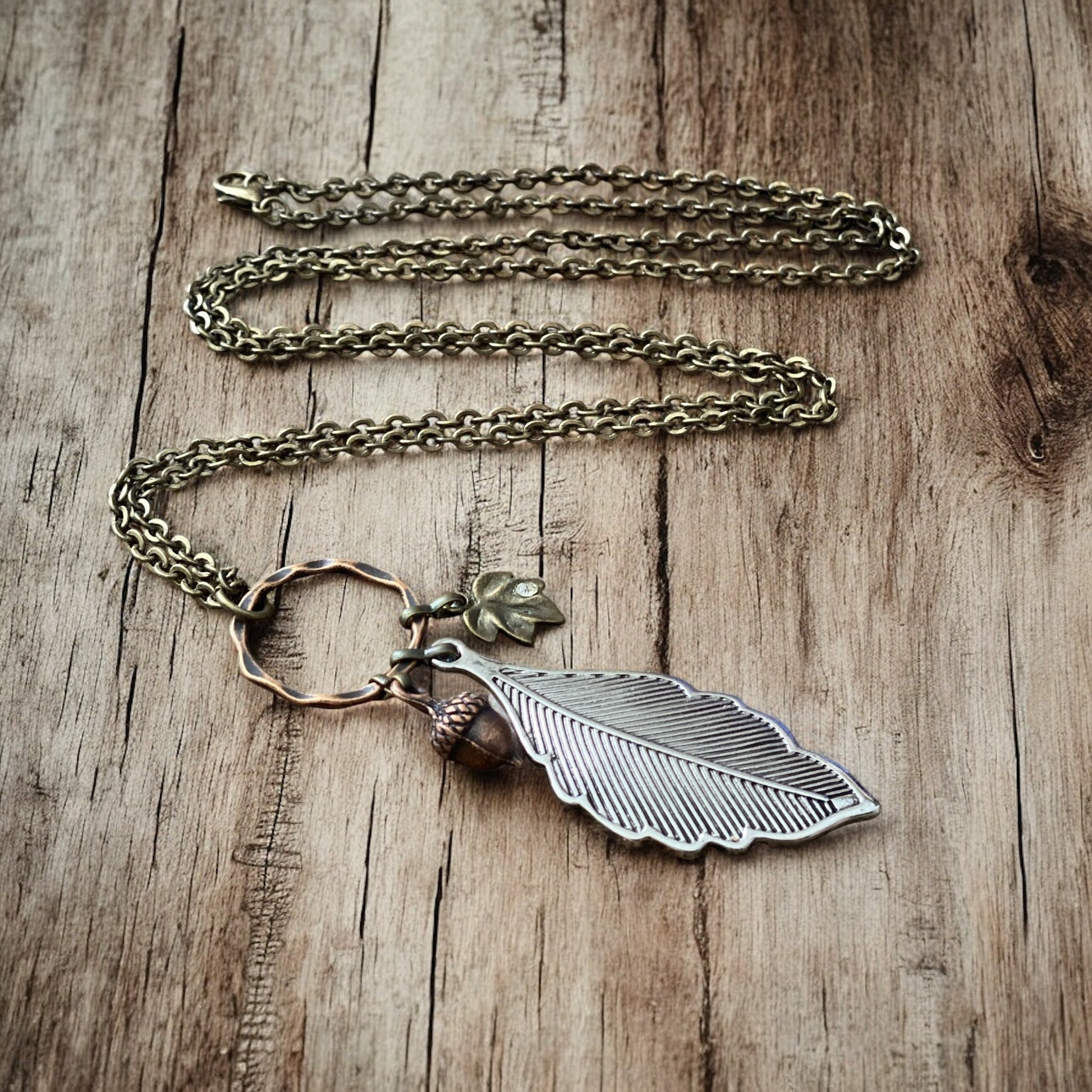 Mixed Metal Leaf Necklace - Velora