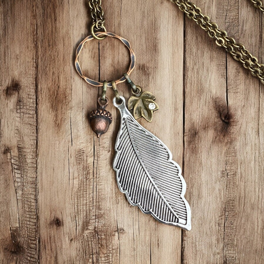 Mixed Metal Leaf Necklace - Velora