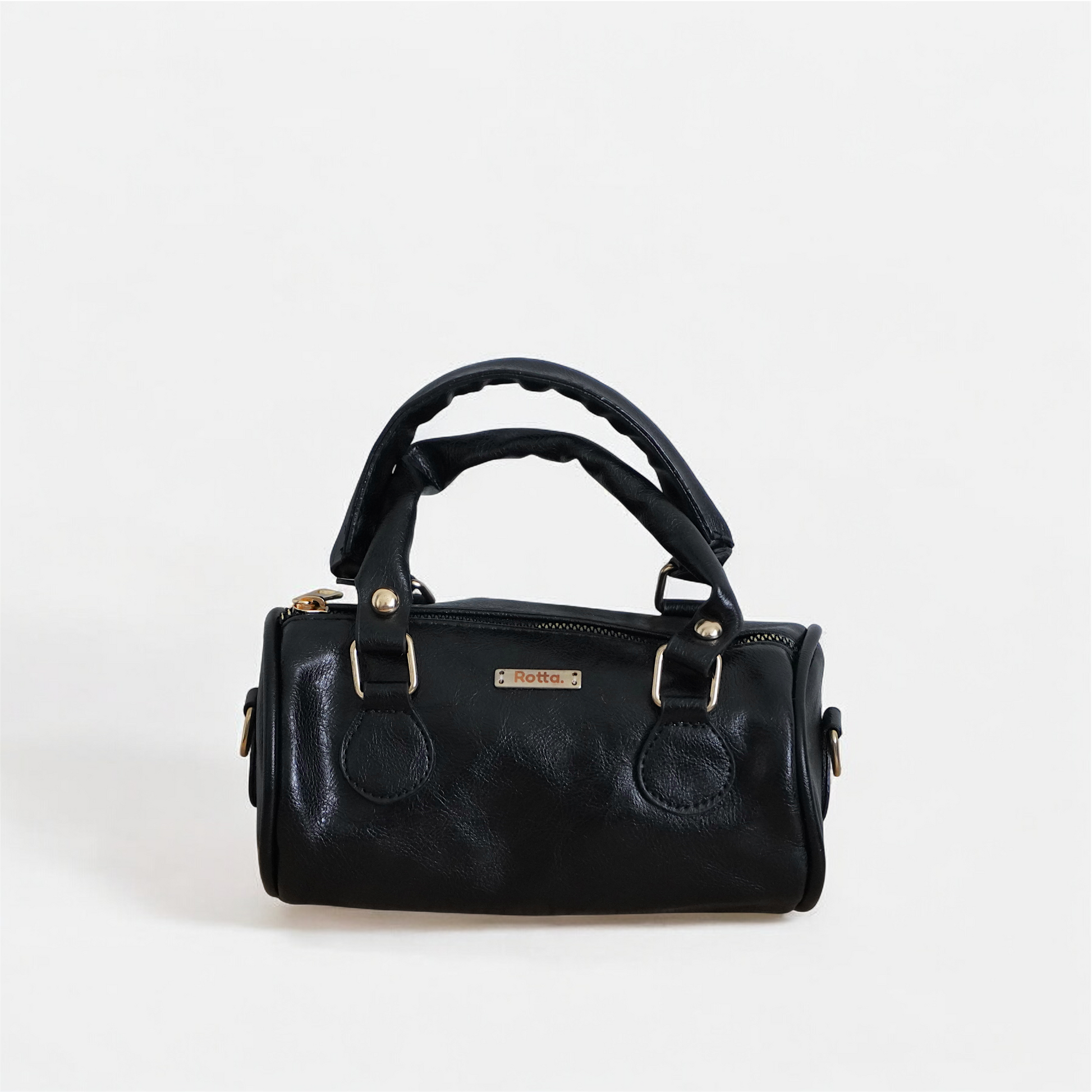 LIA - Elegant Round Mini Leather Bag with Long Strap, barrel bag - Gray & Black - Velora