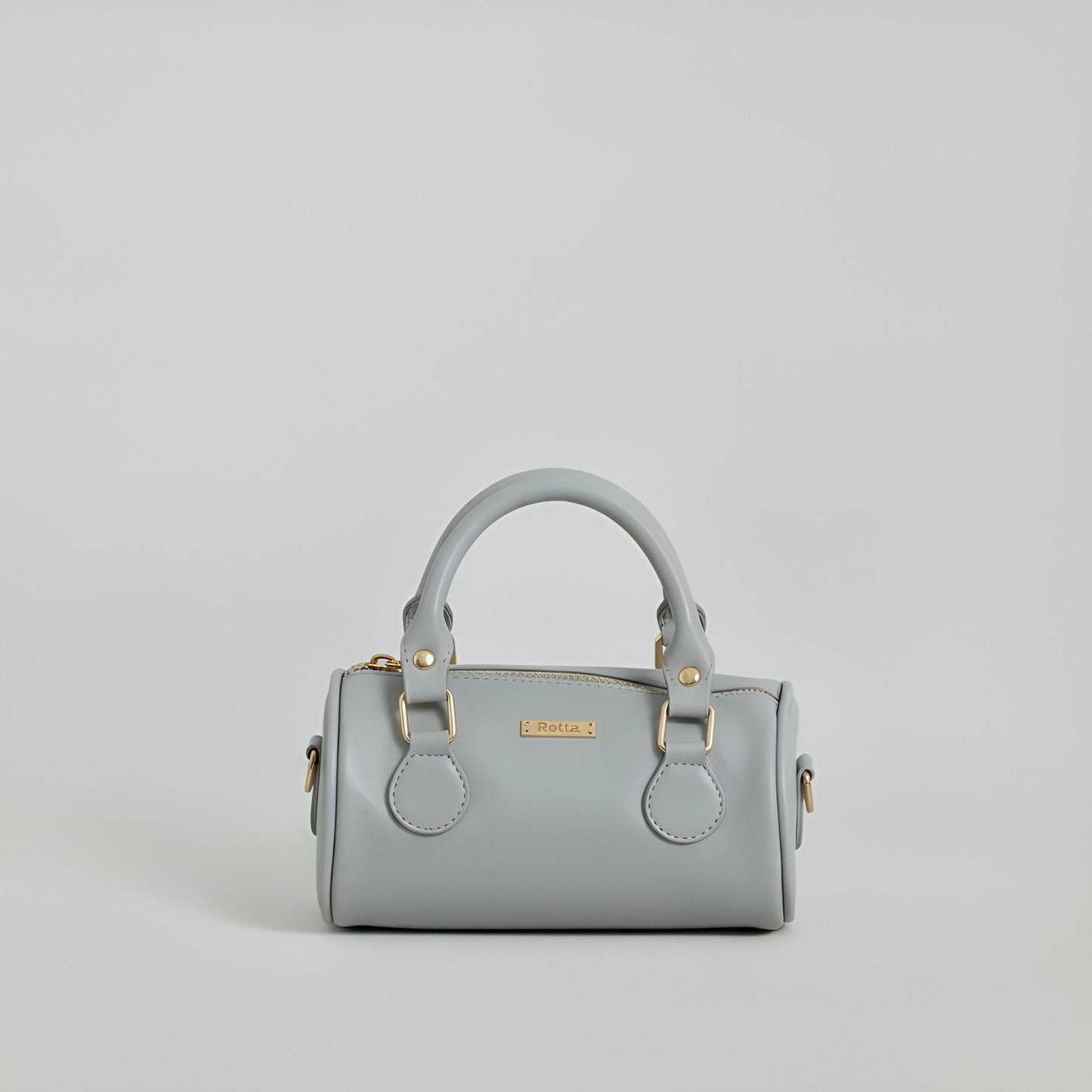 LIA - Elegant Round Mini Leather Bag with Long Strap, barrel bag - Gray & Black rottaofficial