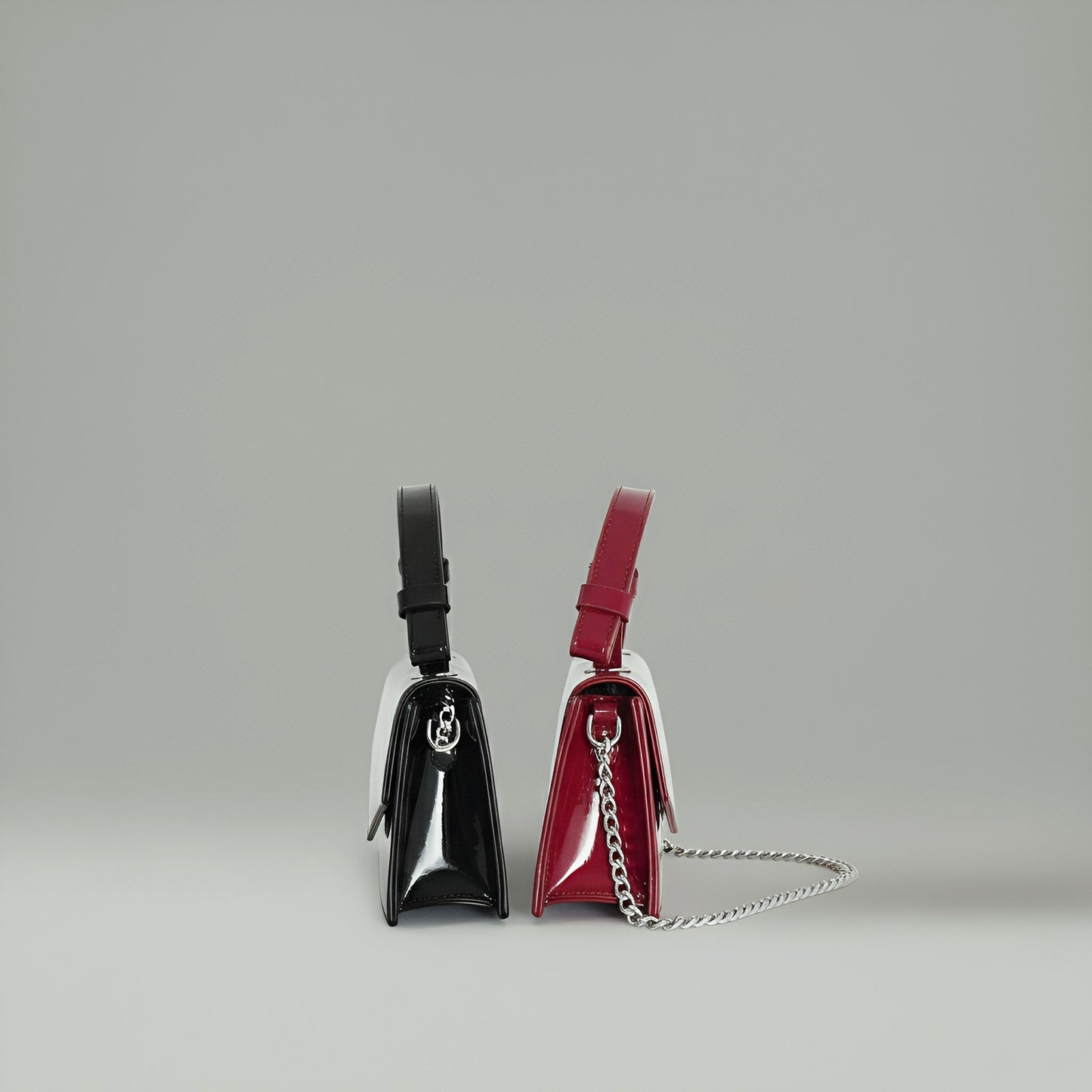 CHERRY - Glossy Chic Mini Leather Crossbody Bag - Cherry Red & Black - Velora