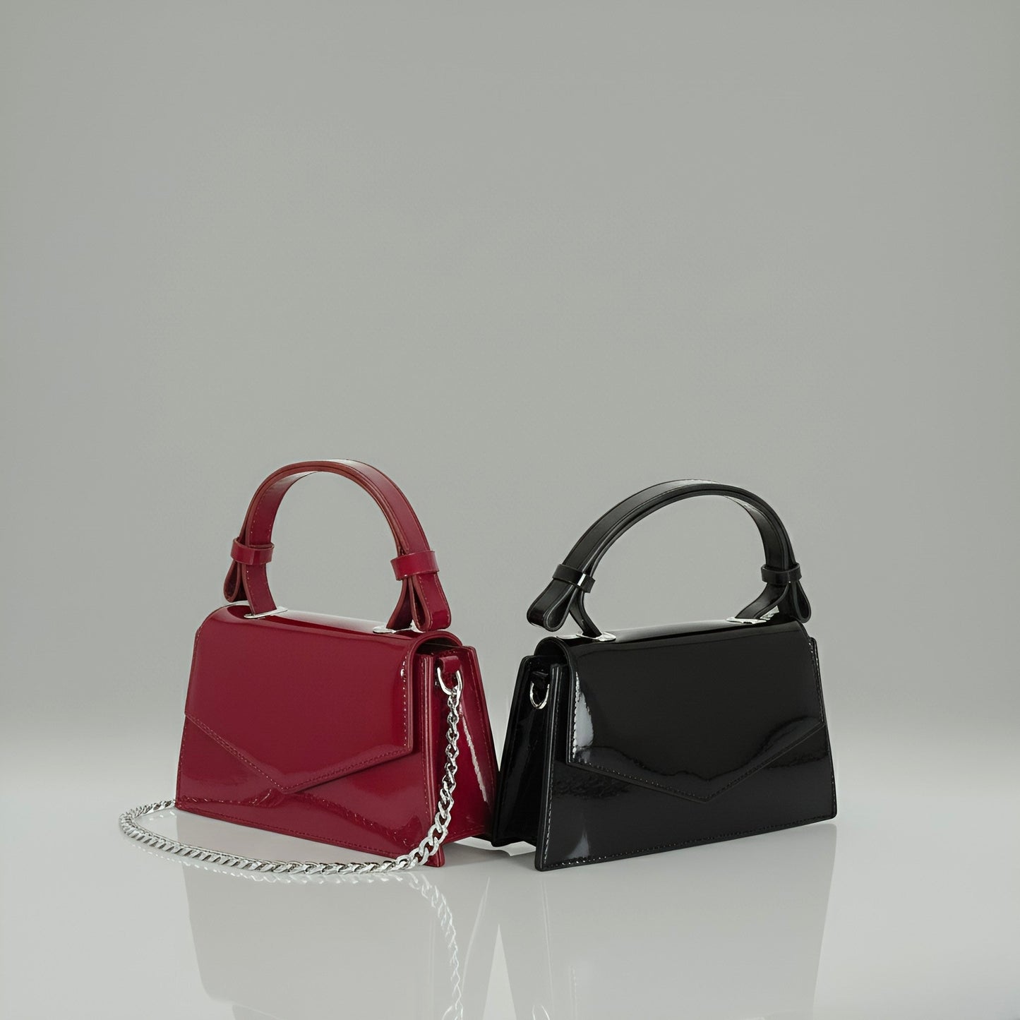 CHERRY - Glossy Chic Mini Leather Crossbody Bag - Cherry Red & Black - Velora