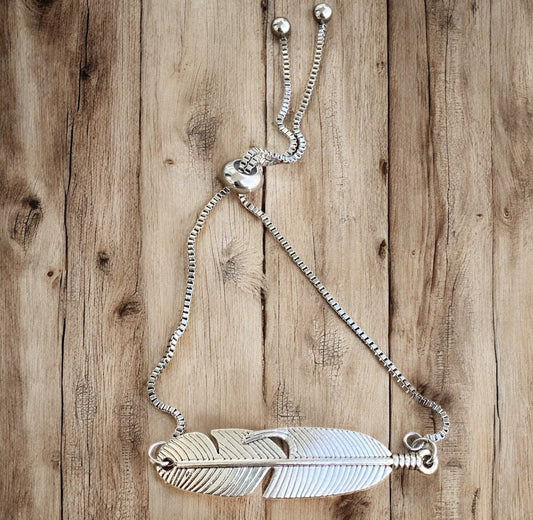 Adjustable Bracelet - Silver Feather - Velora