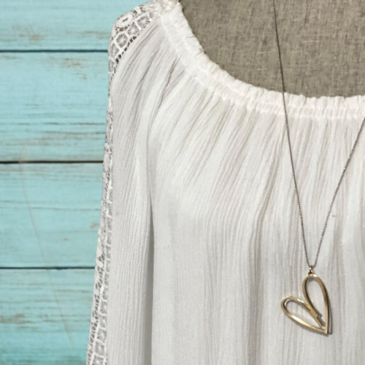 Double Heart Necklace – Long, Mixed Metals, Rose Gold & Silver Pendant - Velora