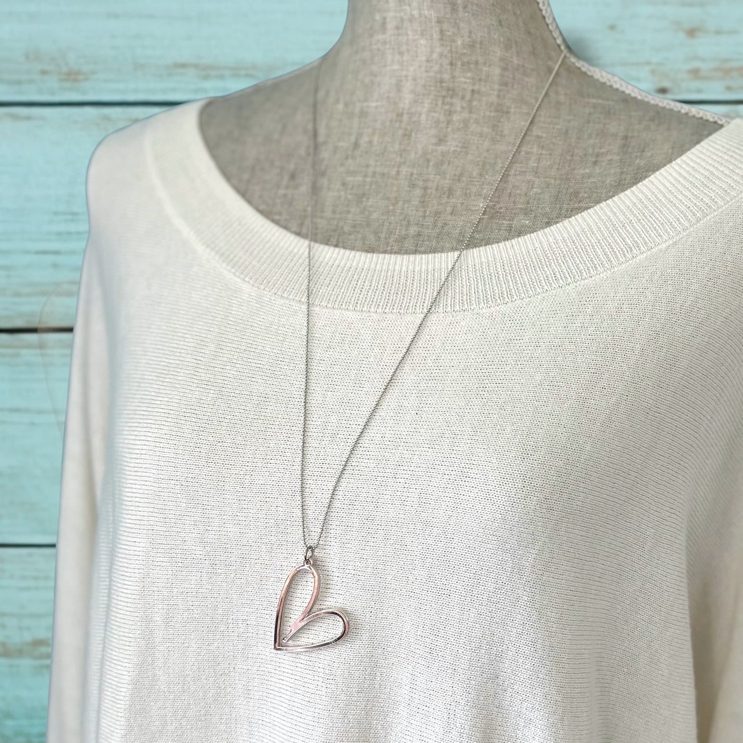 Double Heart Necklace – Long, Mixed Metals, Rose Gold & Silver Pendant - Velora